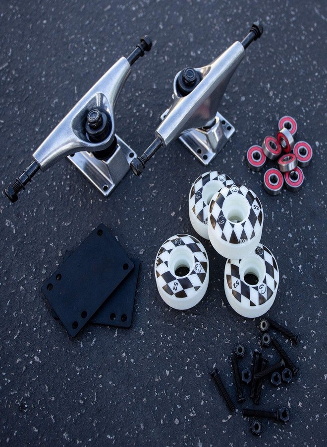 Cal 7 Skateboard Package | Complete Combo Set with 139 Millimeter / 5.25 Inch Aluminum Trucks, 52mm 99A Wheels & Bearings (Silver Truck + White Speedway Wheels) - Image 3
